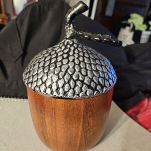 Large Wooden/pewter Acorn Decor 8”H x 4.5”D Solid
